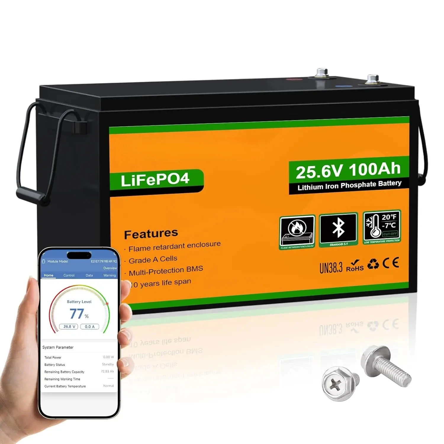 24V 100Ah LiFePO4 Lithium Battery, Upgraded Bluetooth Version, Deep Cycle Rechargeable Battery with Low-Temp, Customized
24V 100Ah LiFePO4 Lithium Battery, Upgraded Bluetooth Version, Deep Cycle Rechargeable Battery with Low-Temp, Customized