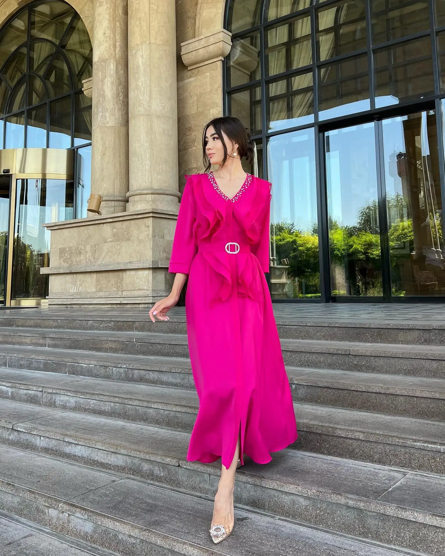 Customized Graceful Jersey Crystal Ruffles Belt Evening Dresses Delicate 3/4 Sleeves Prom Dress Custom Size Celebrity
Customized Graceful Jersey Crystal Ruffles Belt Evening Dresses Delicate 3/4 Sleeves Prom Dress Custom Size Celebrity