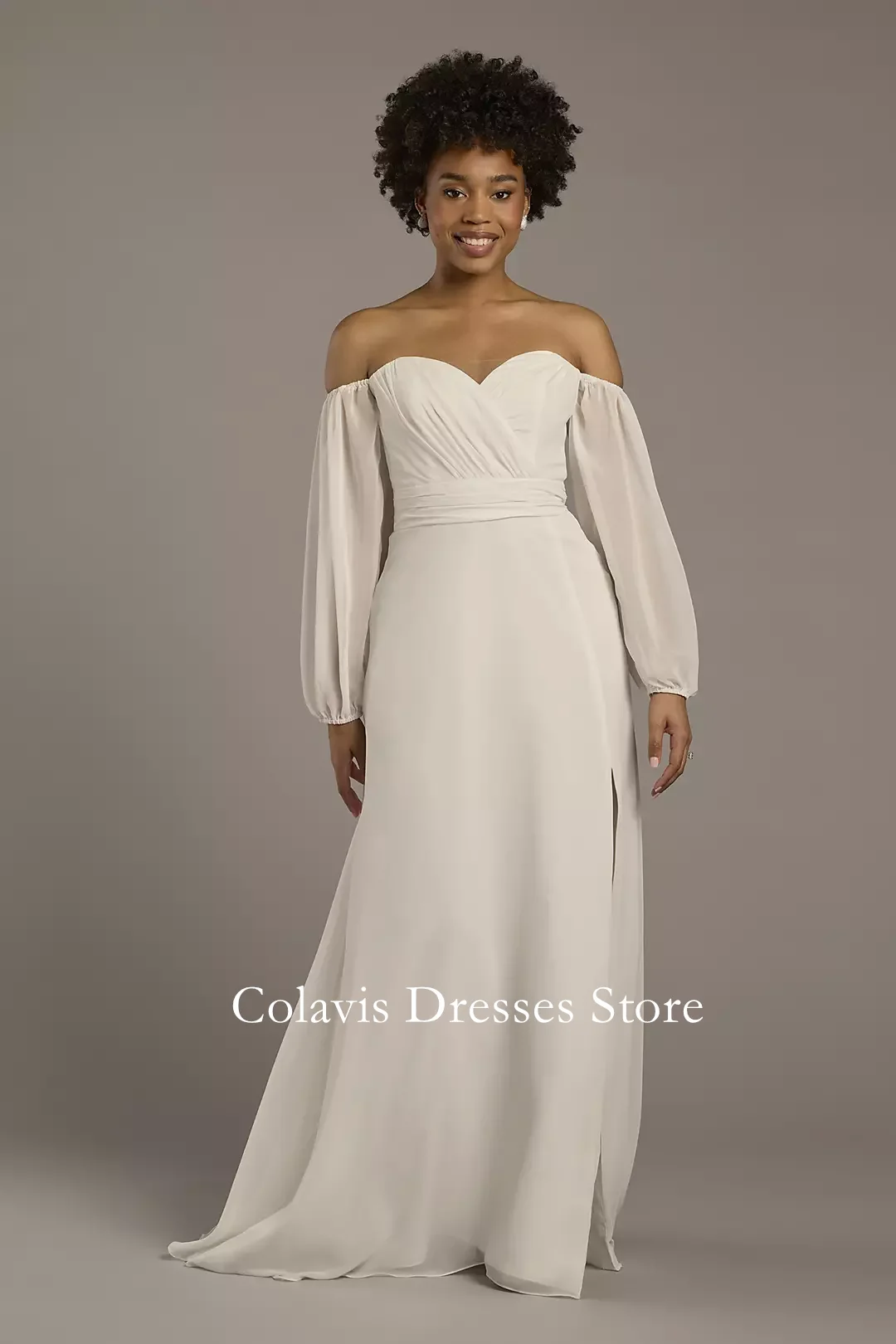 Fanan Off-the-Shoulder Billow Sleeve Wedding Dress Customized Chiffon Sweep Train Side Slit Bridal Party Gown Vestidos De Novia
Fanan Off-the-Shoulder Billow Sleeve Wedding Dress Customized Chiffon Sweep Train Side Slit Bridal Party Gown Vestidos De Novia
