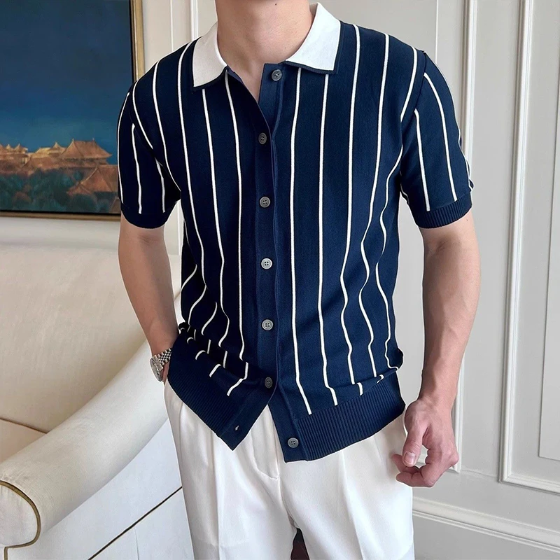 New Men Fashion Knitted Cardigan Tops Casual Patchwork Polo Shirt Leisure Striped Short Sleeve Shirts All-match Breathable Tees
New Men Fashion Knitted Cardigan Tops Casual Patchwork Polo Shirt Leisure Striped Short Sleeve Shirts All-match Breathable Tees