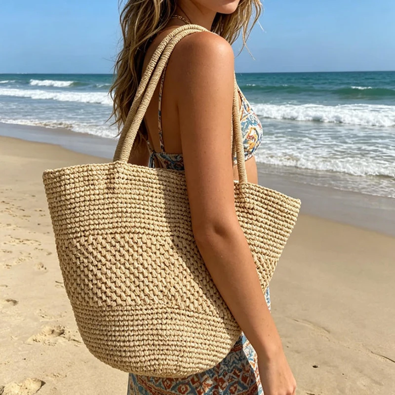 Hollow Out Raffia Straw Woven Top Handle Handbag, Large Capacity Summer Beach Vacation Weave Tote Bag,Chic Open Shoulder Bag
Hollow Out Raffia Straw Woven Top Handle Handbag, Large Capacity Summer Beach Vacation Weave Tote Bag,Chic Open Shoulder Bag