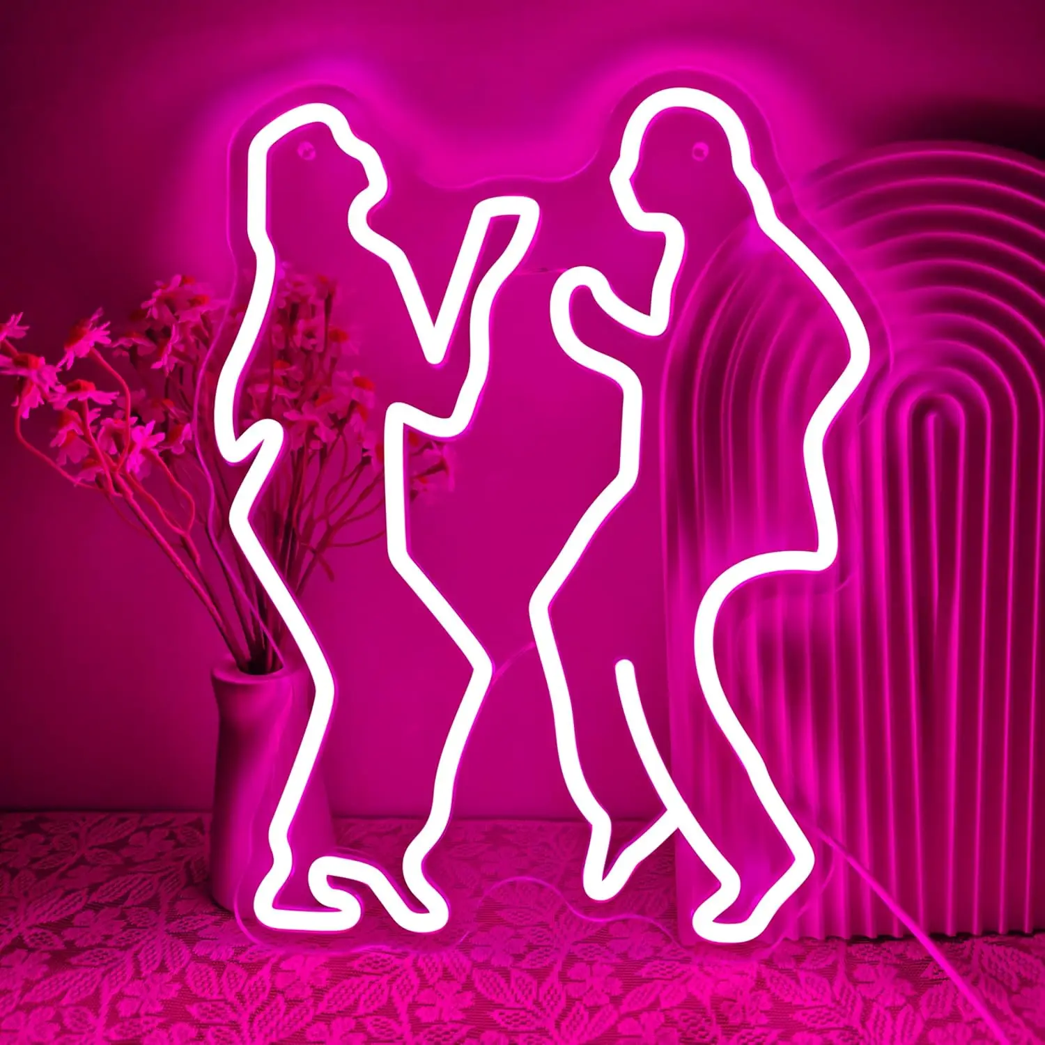Pink Neon Light for Game Room, Adjustable Brightness Silhouette Wall Art Featuring Dancing People, Retro 80s Style LED Sign
Pink Neon Light for Game Room, Adjustable Brightness Silhouette Wall Art Featuring Dancing People, Retro 80s Style LED Sign
