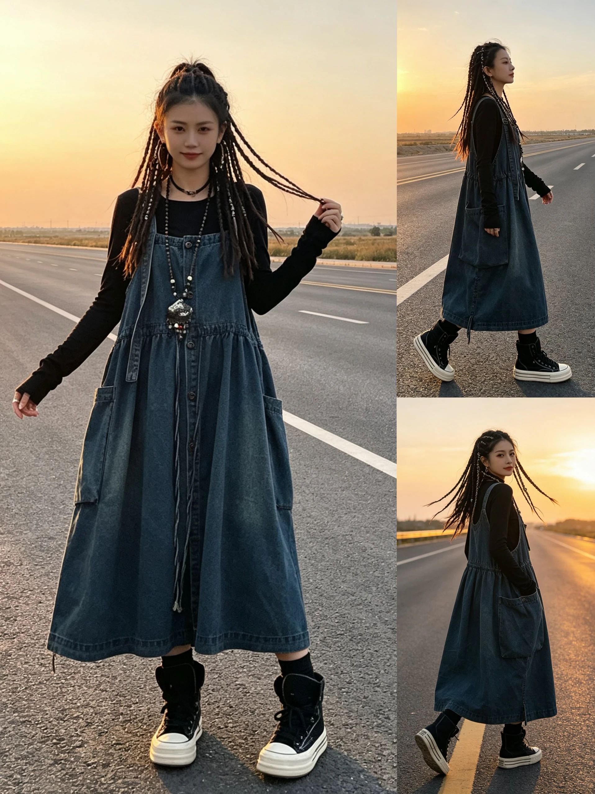 Original Retro Denim Overalls Women's Loose Casual Drawstring plus Size Dress High Waist Cotton Jeans Fabric Autumn Wear
Original Retro Denim Overalls Women's Loose Casual Drawstring plus Size Dress High Waist Cotton Jeans Fabric Autumn Wear
