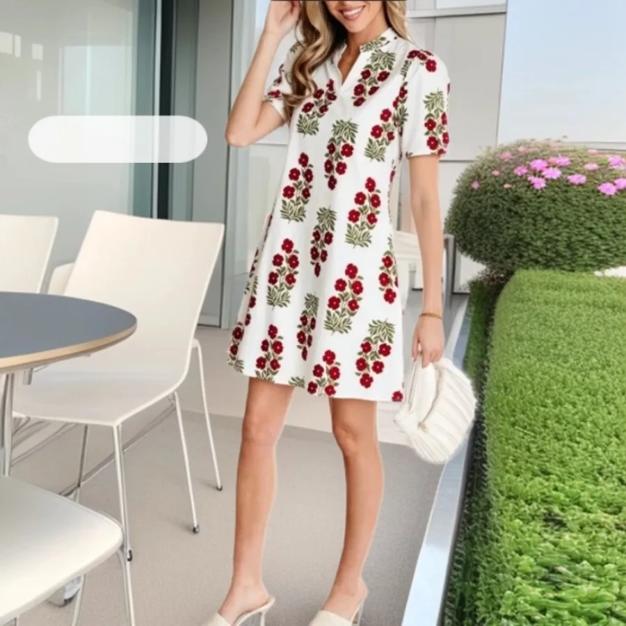 【New style】2026 summer new V-neck floral print dress, women's style loose short-sleeved A-line skirt, popular fashion
【New style】2026 summer new V-neck floral print dress, women's style loose short-sleeved A-line skirt, popular fashion