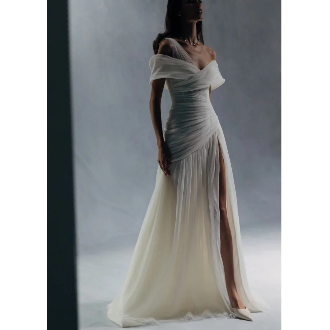Off the Shoulder Tulle Wedding Dresses for Brides Side Slit Vestido de Novia Lace Up Party Pageant Gowns Customized
Off the Shoulder Tulle Wedding Dresses for Brides Side Slit Vestido de Novia Lace Up Party Pageant Gowns Customized
