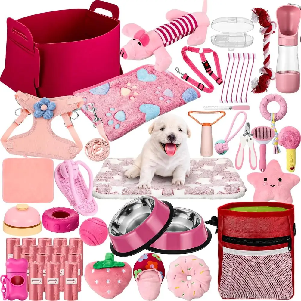 50-Piece Puppy Starter Kit with Leash, Bowls, Toothbrush, Water Bottle, and Accessories for Small Dogs (Pink)
50-Piece Puppy Starter Kit with Leash, Bowls, Toothbrush, Water Bottle, and Accessories for Small Dogs (Pink)