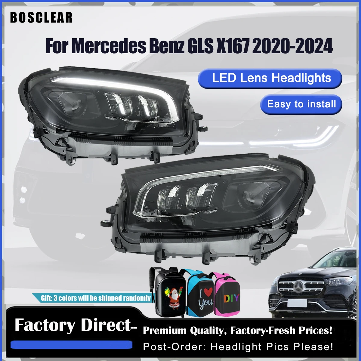 Модель автомобиля, детали фар для Benz GLS X167 GLS350 GLS450 GLS400 500 GLS63 2020-2024, светодиодные фары DRL, двойной проектор FACELIFT
Модель автомобиля, детали фар для Benz GLS X167 GLS350 GLS450 GLS400 500 GLS63 2020-2024, светодиодные фары DRL, двойной проектор FACELIFT