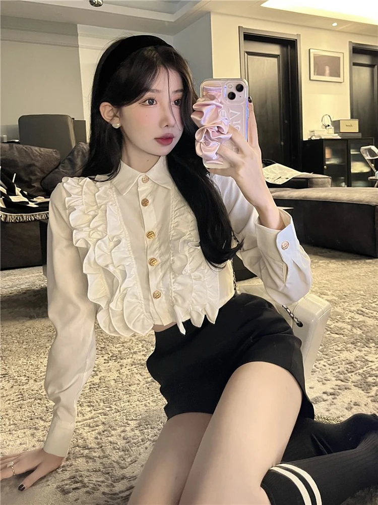 French Ruffle White Shirt Women Japanese Sweet Lolita Long Sleeve Female Blouse Y2K Kawaii Preppy All Match Chic Crop Tops New
French Ruffle White Shirt Women Japanese Sweet Lolita Long Sleeve Female Blouse Y2K Kawaii Preppy All Match Chic Crop Tops New
