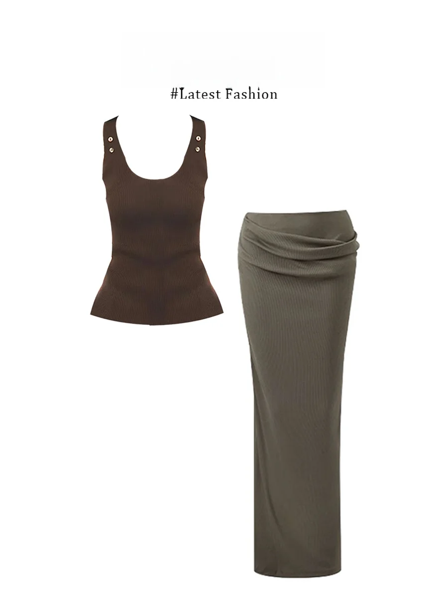 Parkyeon Sexy Summer 2025 Coffee Sleeveless Strap Vest And Military Green Skirt Two-Piece Set round Neck Short Sleeve
Parkyeon Sexy Summer 2025 Coffee Sleeveless Strap Vest And Military Green Skirt Two-Piece Set round Neck Short Sleeve