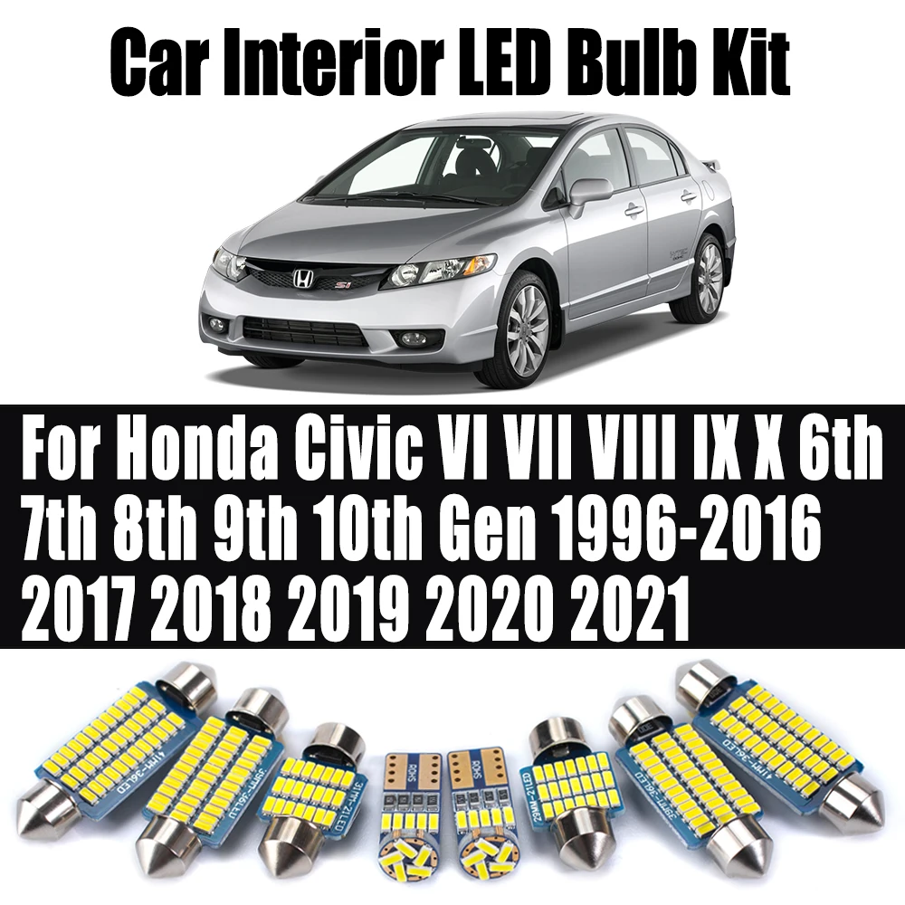 Для Honda Civic VI VII VIII IX X 6th 7th 8th 9th 10th Gen 1996-2016 2017 2018 2019 2020 2021 Комплект внутренних купольных светодиодных ламп
Для Honda Civic VI VII VIII IX X 6th 7th 8th 9th 10th Gen 1996-2016 2017 2018 2019 2020 2021 Комплект внутренних купольных светодиодных ламп