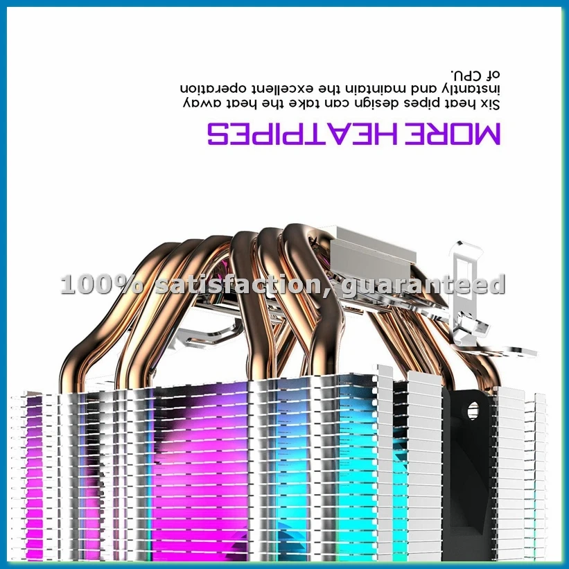 Воздушный охладитель процессора, 6 тепловых трубок, радиатор с двойным башмаком и вентиляторами с радужной светодиодной подсветкой 90 мм для 775/1150/1155/1156/1366-A79U
Воздушный охладитель процессора, 6 тепловых трубок, радиатор с двойным башмаком и вентиляторами с радужной светодиодной подсветкой 90 мм для 775/1150/1155/1156/1366-A79U