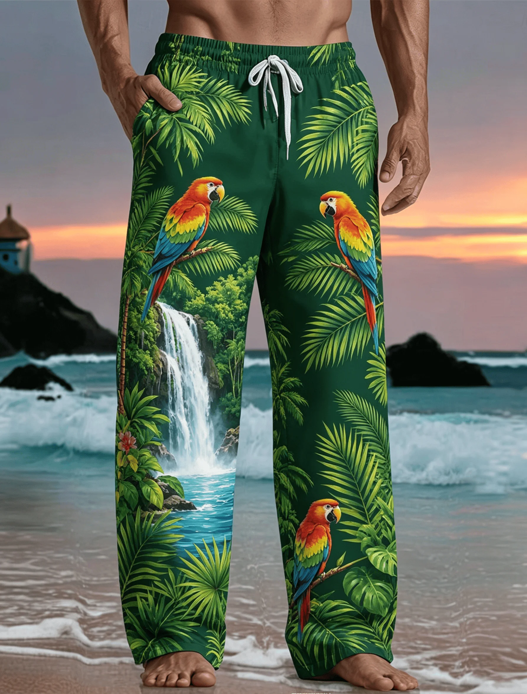 Men's Tropical Parrot Jungle Print Drawstring Pants, Casual Loose Straight Leg Trousers with Design for Spring & Summer
Men's Tropical Parrot Jungle Print Drawstring Pants, Casual Loose Straight Leg Trousers with Design for Spring & Summer