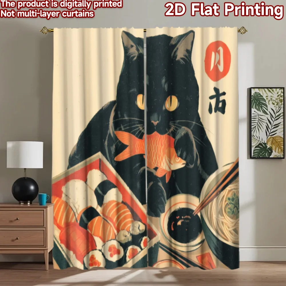 2D flat printing 2pcs Window Drapes Black cat eating sushi Digital Printed Polyester Drapes Festive Wall Decor for Photo Booths
2D flat printing 2pcs Window Drapes Black cat eating sushi Digital Printed Polyester Drapes Festive Wall Decor for Photo Booths