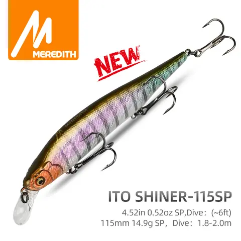 MEREDITH ITO SHINER-115SP sistema de peso innovador Señuelos de pesca superiores Minnow Wobbler calidad aparejos de pesca anzuelos para pesca