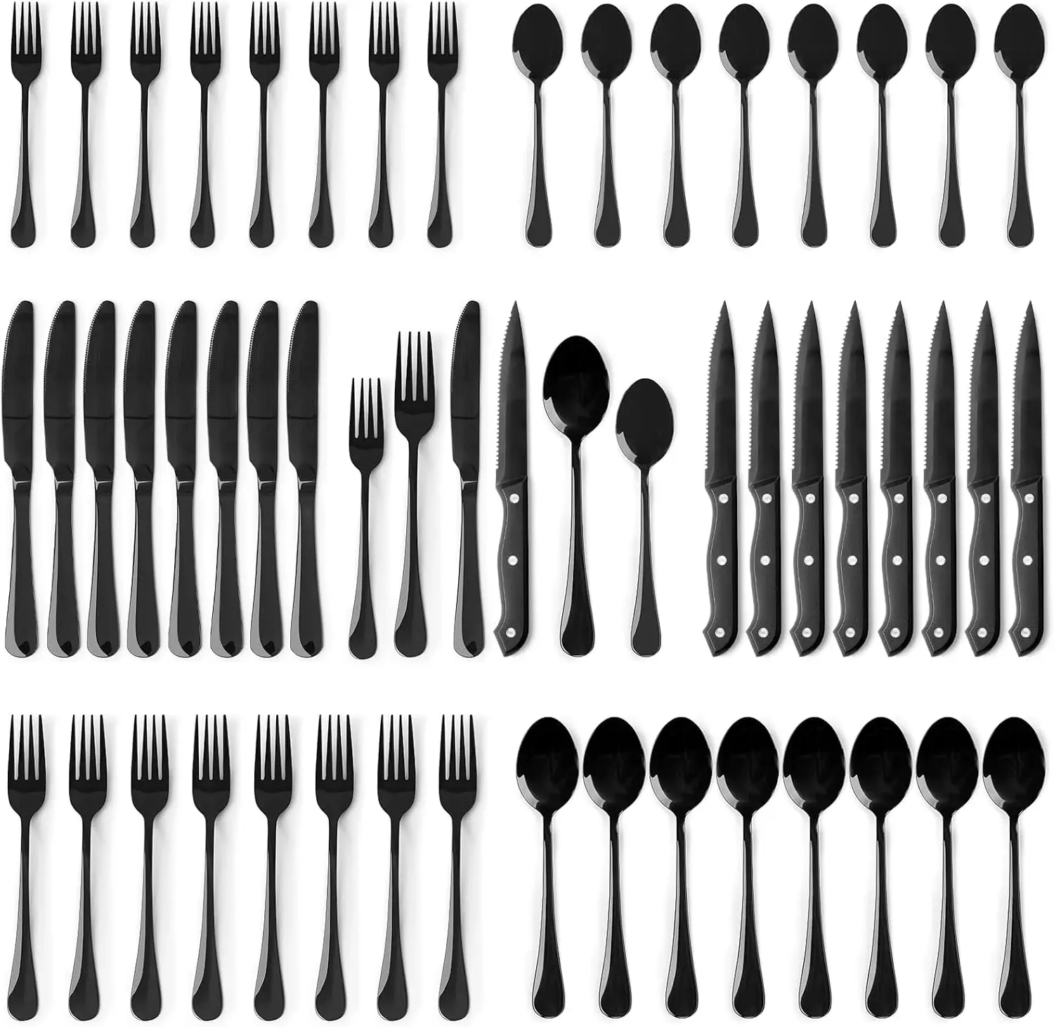 48-Piece Black Stainless Steel Flatware Set with Steak Knives, Mirror Polished for Home Kitchen Restaurant
48-Piece Black Stainless Steel Flatware Set with Steak Knives, Mirror Polished for Home Kitchen Restaurant