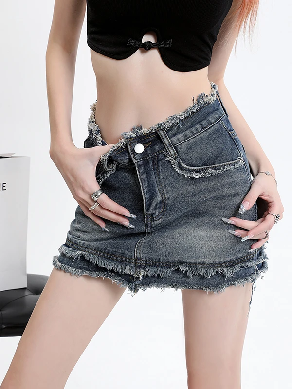 High Waist A-Line Skirt Women's Denim Short Skirts Slimming High Elasticity Cotton Blend Frayed Hem Summer New Arrival
High Waist A-Line Skirt Women's Denim Short Skirts Slimming High Elasticity Cotton Blend Frayed Hem Summer New Arrival