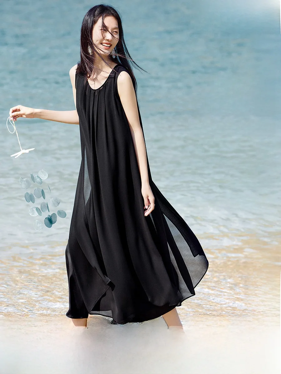 XWI Elegant U-Neck Drapey Sleeveless Straight Dress Women Summer Romantic Floating Double Layer Skirt Black Dress
XWI Elegant U-Neck Drapey Sleeveless Straight Dress Women Summer Romantic Floating Double Layer Skirt Black Dress