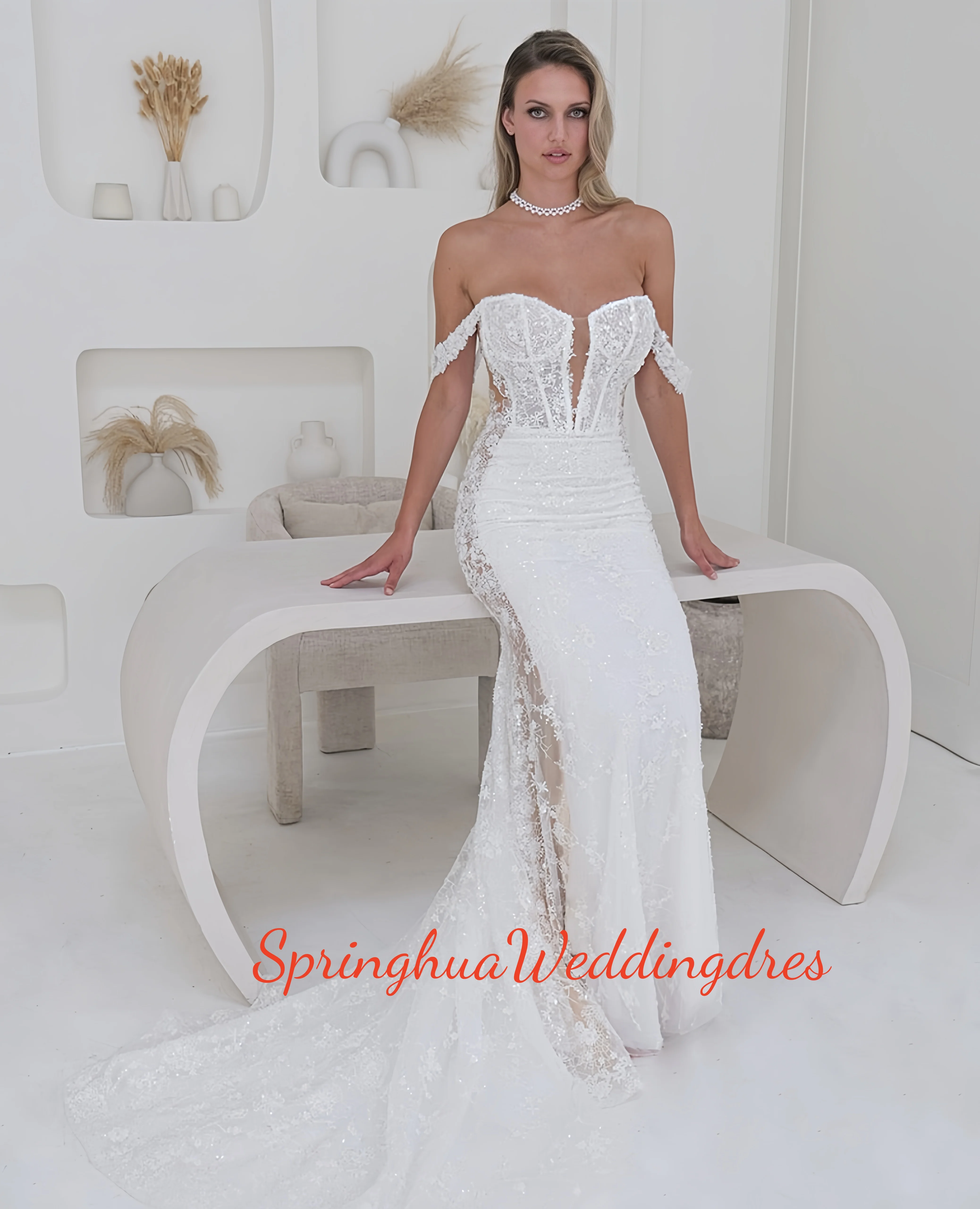 Custom-made mermaid wedding dress, tuxedo, ball evening dress, bride's wedding dress, strapless sleeved lace tulle dress, foyer
Custom-made mermaid wedding dress, tuxedo, ball evening dress, bride's wedding dress, strapless sleeved lace tulle dress, foyer