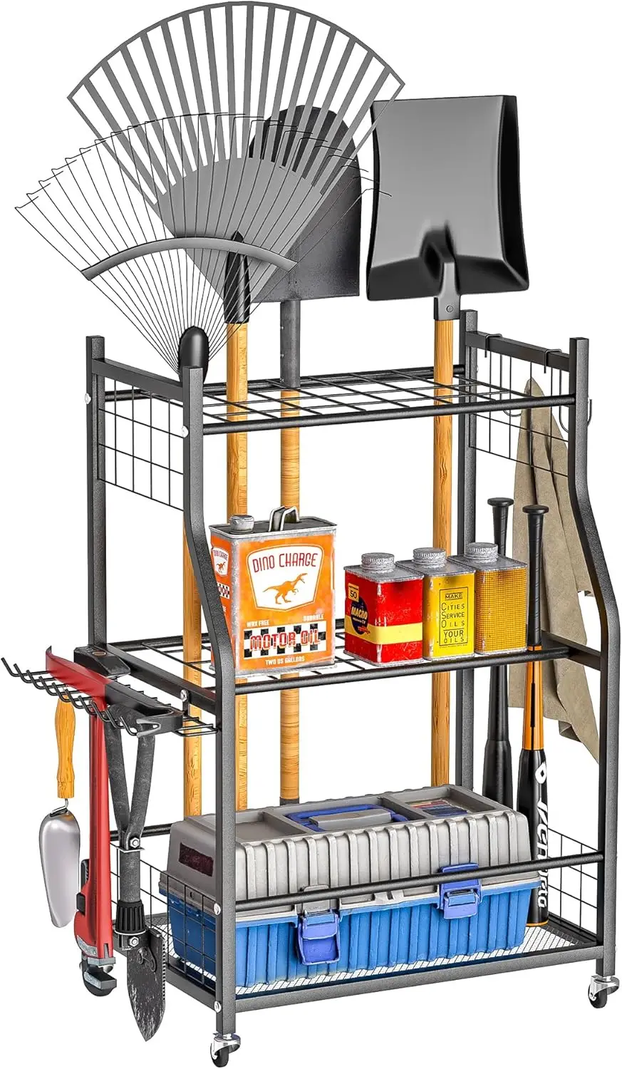 Garden Tool Organizer with Lockable Wheels, Heavy Duty Yard Tool Storage Stand for Rakes, Brooms, Shovels, Indoor Outdoor Use
Garden Tool Organizer with Lockable Wheels, Heavy Duty Yard Tool Storage Stand for Rakes, Brooms, Shovels, Indoor Outdoor Use