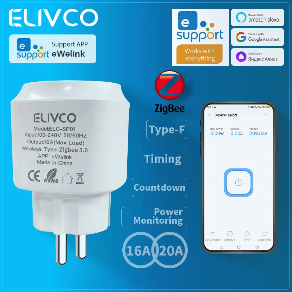 Умная вилка eWelink Zigbee с таймером, монитор мощности обратного отсчета, поддержка домашнего помощника Alexa Smartthings Alice Salute
Умная вилка eWelink Zigbee с таймером, монитор мощности обратного отсчета, поддержка домашнего помощника Alexa Smartthings Alice Salute
