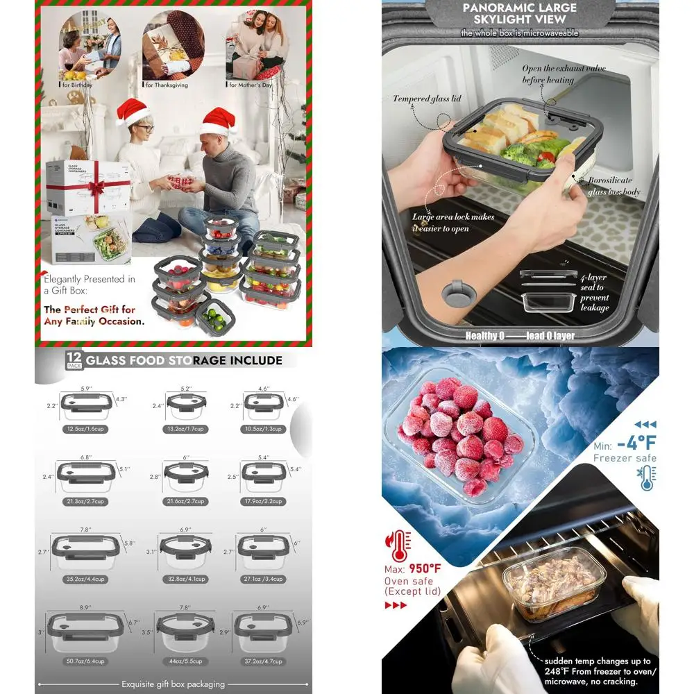 12-Pack Tempered Glass Containers with Lids - Borosilicate, Oven-Safe, Airtight, BPA-Free, Dishwasher-Safe, Multi-Size Meal Prep
12-Pack Tempered Glass Containers with Lids - Borosilicate, Oven-Safe, Airtight, BPA-Free, Dishwasher-Safe, Multi-Size Meal Prep