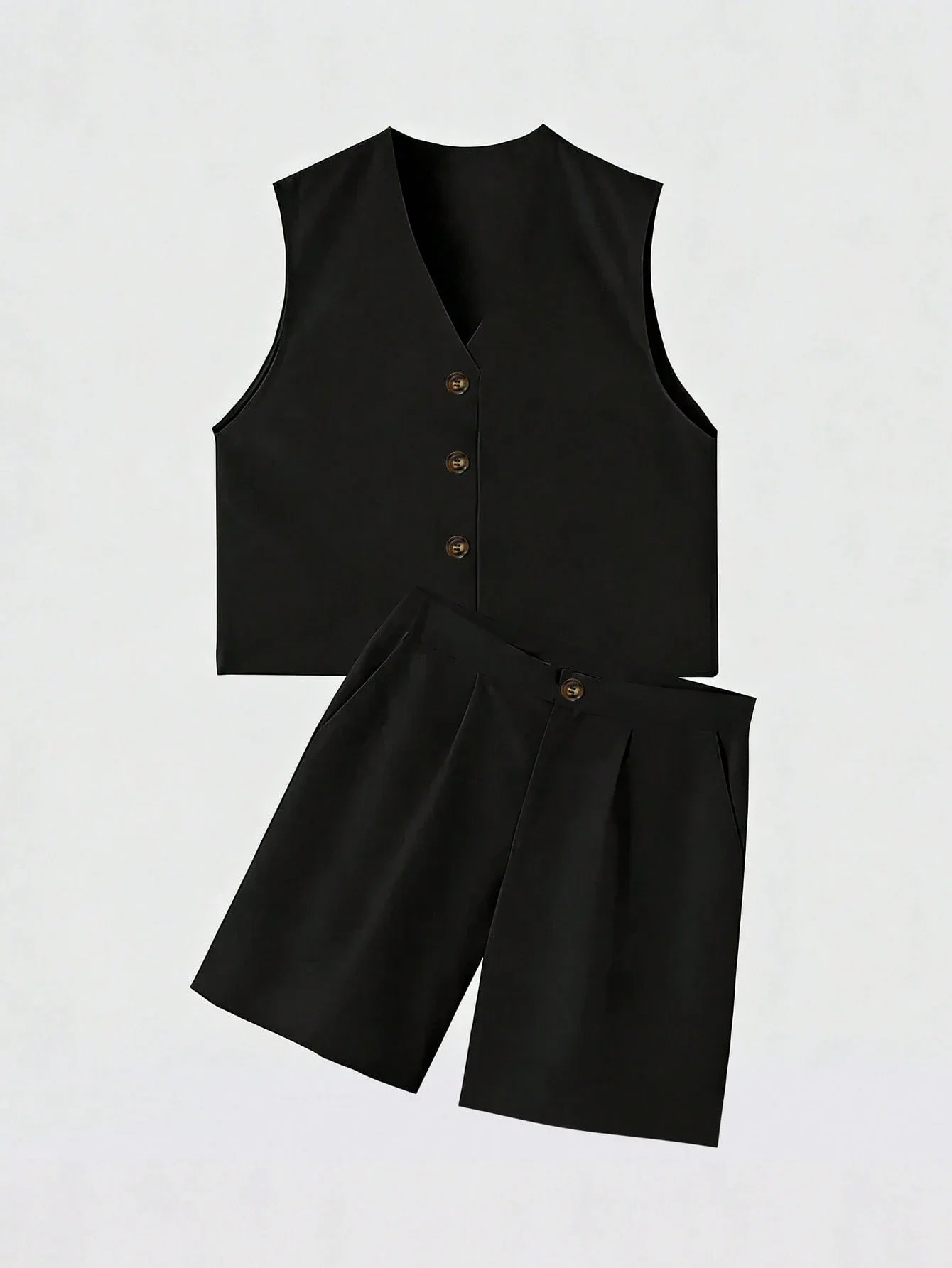 Mens Black V-Neck Sleeveless Vest And Pleated Shorts Set Woven Business Casual Outfit
Mens Black V-Neck Sleeveless Vest And Pleated Shorts Set Woven Business Casual Outfit