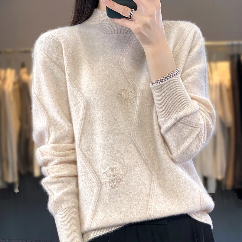 S-XXL100% pure Wool Sweater Women's O-Neck Pullover Long Sleeve Knitted Comfortable Versatile New Half High Collar Women's Sweat
S-XXL100% pure Wool Sweater Women's O-Neck Pullover Long Sleeve Knitted Comfortable Versatile New Half High Collar Women's Sweat
