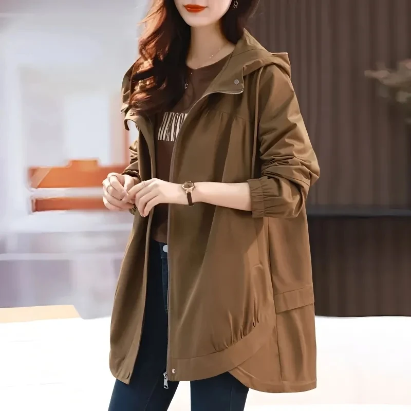 New 2024 Spring Autumn Casual Windbreaker Women's Trench Coat Loose Hooded Outerwear Female Korean Hooded Mid Length Coat
New 2024 Spring Autumn Casual Windbreaker Women's Trench Coat Loose Hooded Outerwear Female Korean Hooded Mid Length Coat
