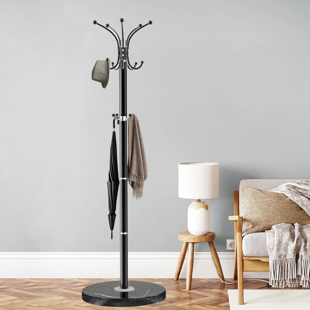 Metal Coat Rack Stand, Modern Coat Rack Freestanding with Natural Marble Base, 360° Rotary Design Coat Racks with 14 Hooks
Metal Coat Rack Stand, Modern Coat Rack Freestanding with Natural Marble Base, 360° Rotary Design Coat Racks with 14 Hooks