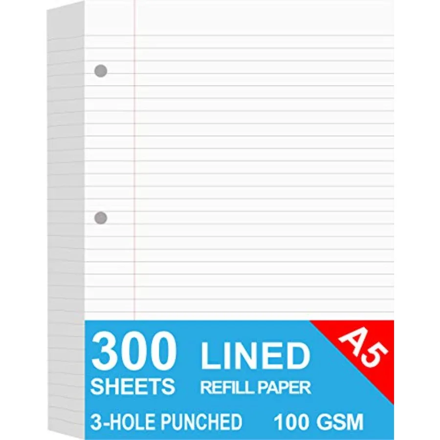 3-Pack A5 Filler Paper, 3 Hole Planner Refills, Organizer, Loose-leaf Binder Paper, Total/600 Pages, Lined, 100gsm, White, 5.8
3-Pack A5 Filler Paper, 3 Hole Planner Refills, Organizer, Loose-leaf Binder Paper, Total/600 Pages, Lined, 100gsm, White, 5.8