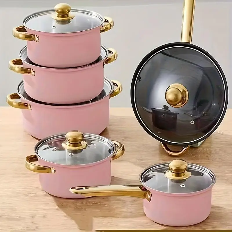 12-Piece Colorful Non-Stick Gold-Plated Handle Modern Universal Stove Compatibility Glass Lid Cookware Set
12-Piece Colorful Non-Stick Gold-Plated Handle Modern Universal Stove Compatibility Glass Lid Cookware Set