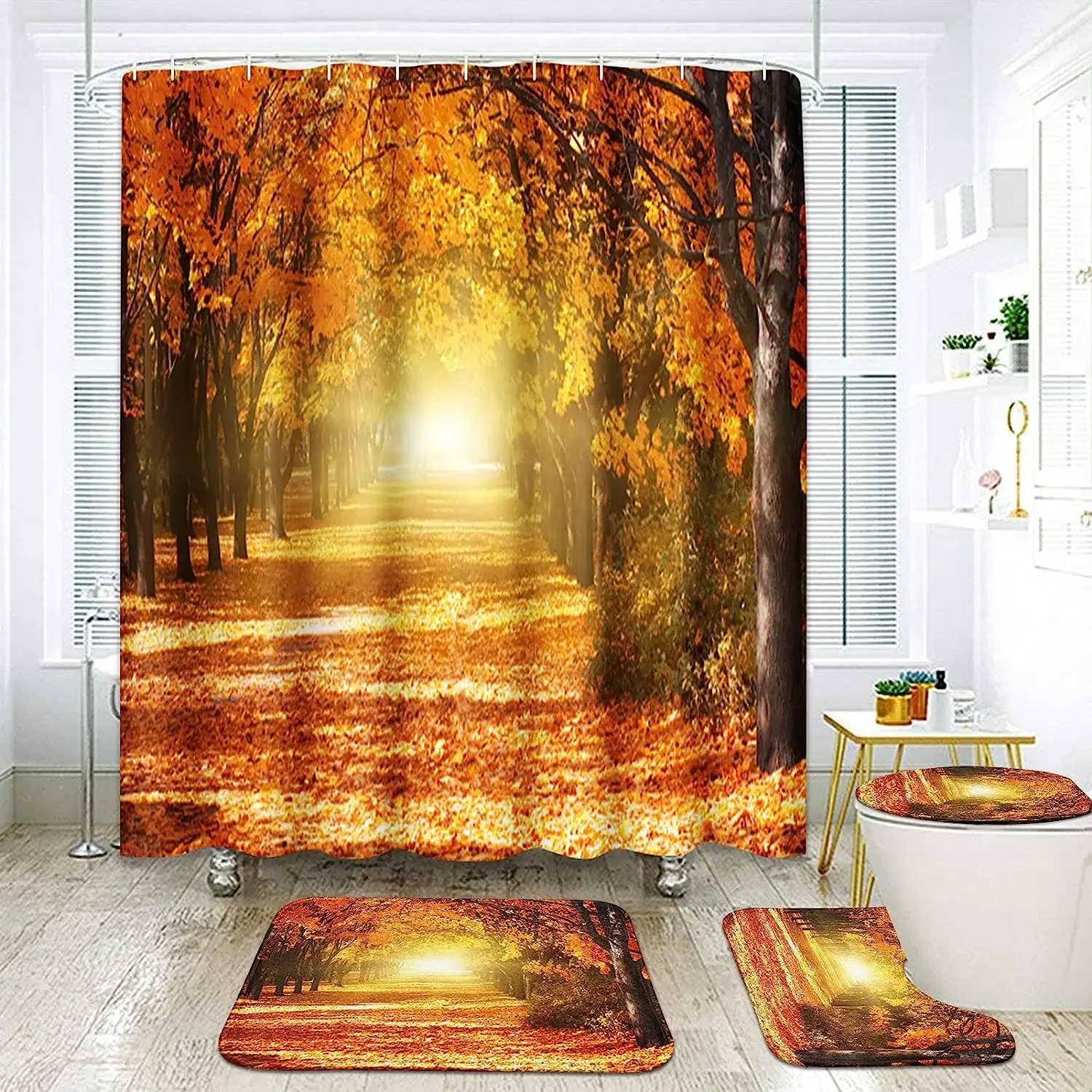 4 Pcs Autumn Leaves Shower Curtain Set Fall Gold Sunshine Maple Tree Leaves Print Bath Mat For Thanksgiving Day Bathroom Decor
4 Pcs Autumn Leaves Shower Curtain Set Fall Gold Sunshine Maple Tree Leaves Print Bath Mat For Thanksgiving Day Bathroom Decor