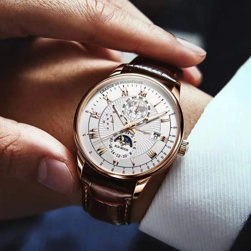 Luxury Men's Watch Waterproof Chronograph Moon Phase Luminous Quartz Wristwatch Casual Leather Business Clock for Men
Luxury Men's Watch Waterproof Chronograph Moon Phase Luminous Quartz Wristwatch Casual Leather Business Clock for Men