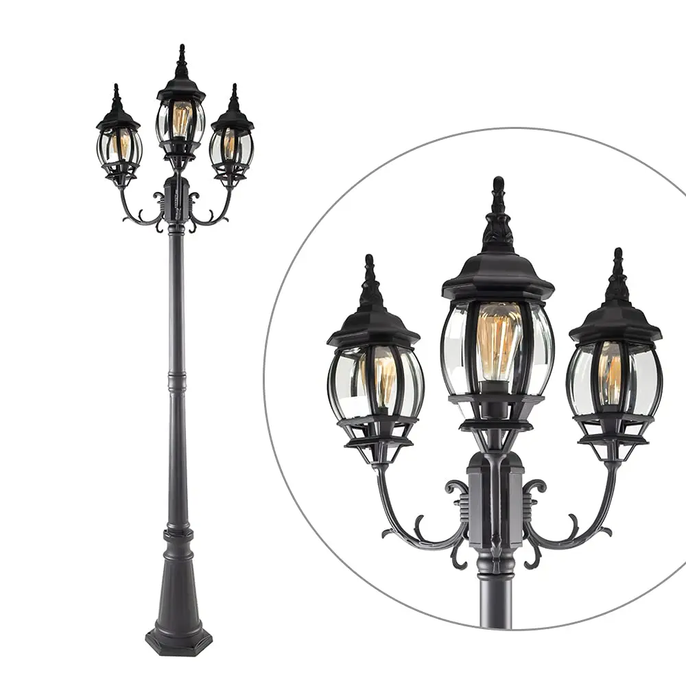 Classic Triple-Lamp Hardwired Outdoor Post Light – Black Metal Pole With Clear Glass Shades For Garden, Lawn, Patio And Pathway
Classic Triple-Lamp Hardwired Outdoor Post Light – Black Metal Pole With Clear Glass Shades For Garden, Lawn, Patio And Pathway