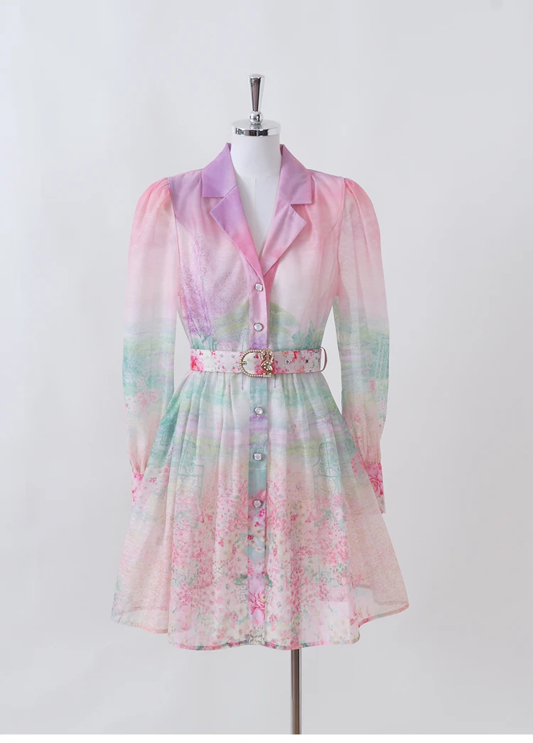 Pastel Gradient Floral Shirt Dress Women Long Sleeve Lapel Belted Mini Dress Elegant Spring Summer Party Office Lady Co-ord
Pastel Gradient Floral Shirt Dress Women Long Sleeve Lapel Belted Mini Dress Elegant Spring Summer Party Office Lady Co-ord