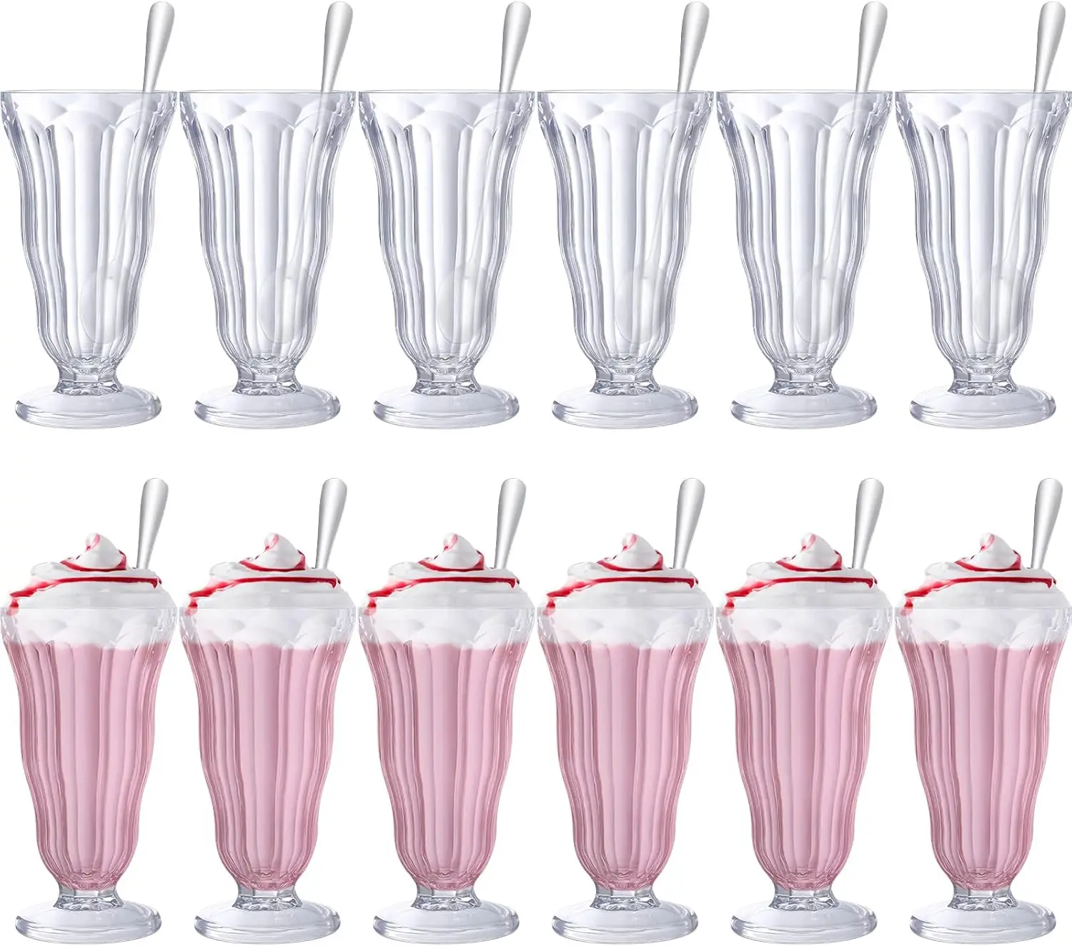 Набор из 12 стекол для молочного коктейля с ложками из нержавеющей стали, чашки для мороженого на 17 унций для напитков и десертов
Набор из 12 стекол для молочного коктейля с ложками из нержавеющей стали, чашки для мороженого на 17 унций для напитков и десертов