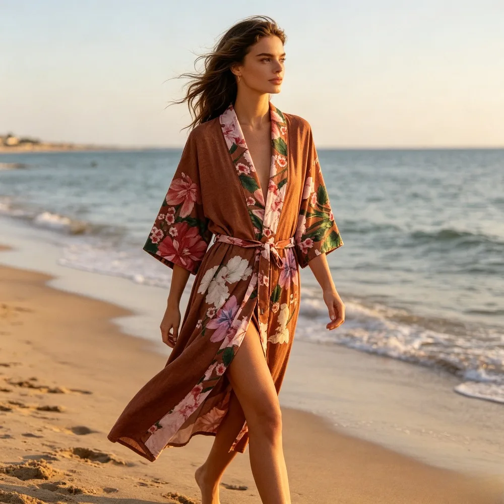 Retro Printed Kimono Yukata Robe, Thin Tie Waist Coat, Women Mid-Long Sunproof Wear for Beach Travel Street Style & Cosplay
Retro Printed Kimono Yukata Robe, Thin Tie Waist Coat, Women Mid-Long Sunproof Wear for Beach Travel Street Style & Cosplay
