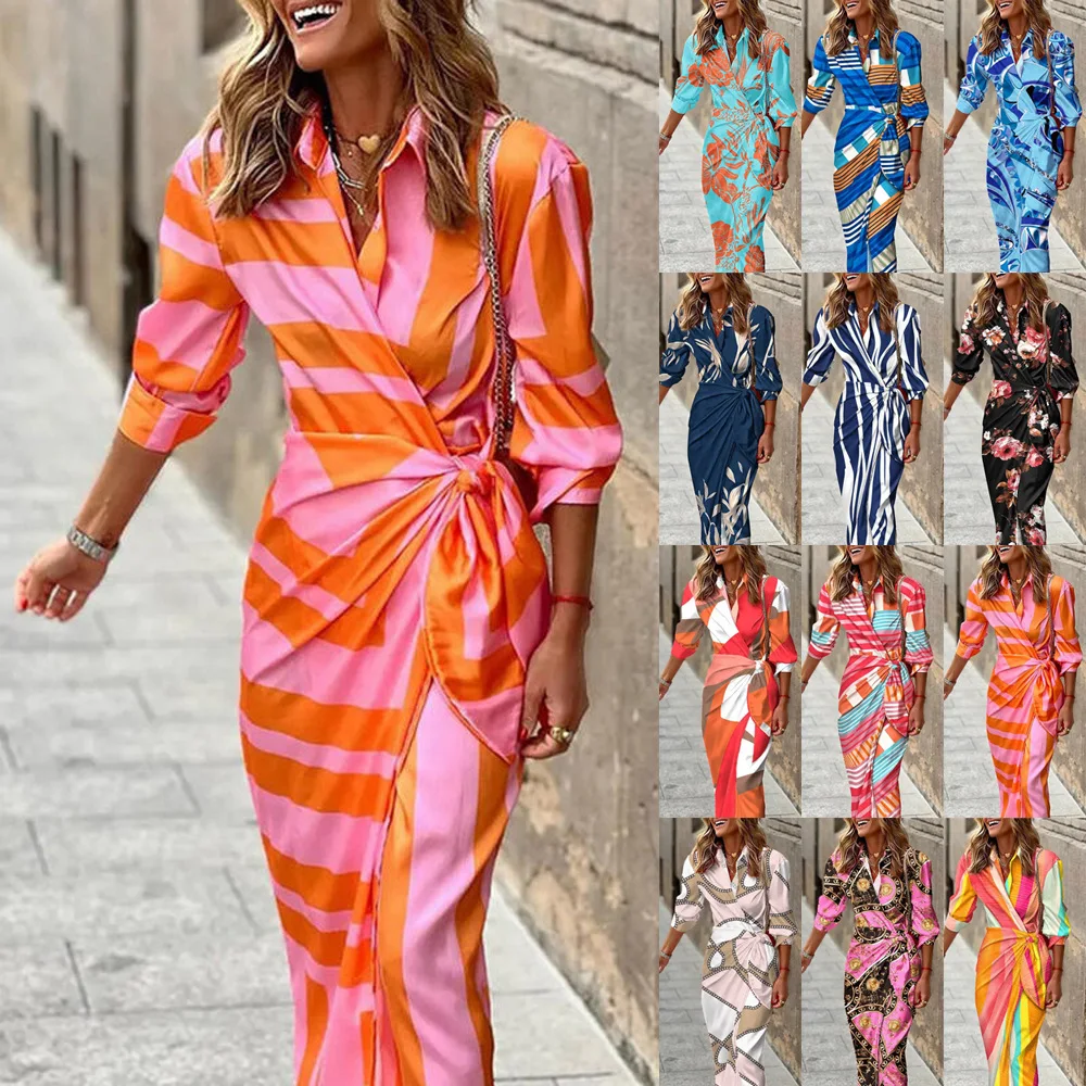 Digital Print Long Sleeve V-Neck High Waist Belted Dress Geometric Pattern Sexy Shirt Style Dress for Women Spring 2024
Digital Print Long Sleeve V-Neck High Waist Belted Dress Geometric Pattern Sexy Shirt Style Dress for Women Spring 2024