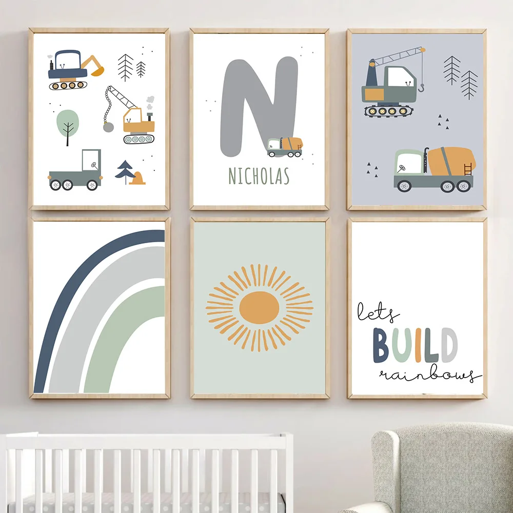 Custom Name Excavator Poster Sun Blue Rainbow Toy Cars Canvas Nursery Print Nordic Wall Art Pictures Kids Boys Room Home Decor
Custom Name Excavator Poster Sun Blue Rainbow Toy Cars Canvas Nursery Print Nordic Wall Art Pictures Kids Boys Room Home Decor