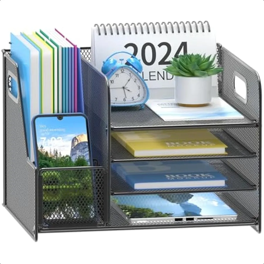 4Tier Mesh Desk Organizer with File Holder Office Supplies Organizer for Workspace Accessories Black
4Tier Mesh Desk Organizer with File Holder Office Supplies Organizer for Workspace Accessories Black