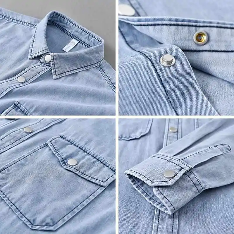 Trendy Workwear Long Sved Denim irt Men's Youthful Sle adation Sun Protection Treaent Cotton Thiened Long Sve
Trendy Workwear Long Sved Denim irt Men's Youthful Sle adation Sun Protection Treaent Cotton Thiened Long Sve