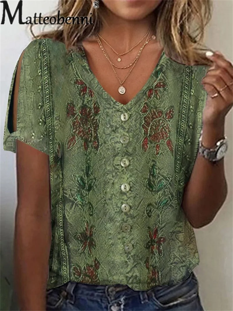 Elegant Print Single-breasted Decoration T-Shirt Women's Hollow Out Short Sleeve Tops Ladies 2023 Summer Comfortable Casual Tees
Elegant Print Single-breasted Decoration T-Shirt Women's Hollow Out Short Sleeve Tops Ladies 2023 Summer Comfortable Casual Tees