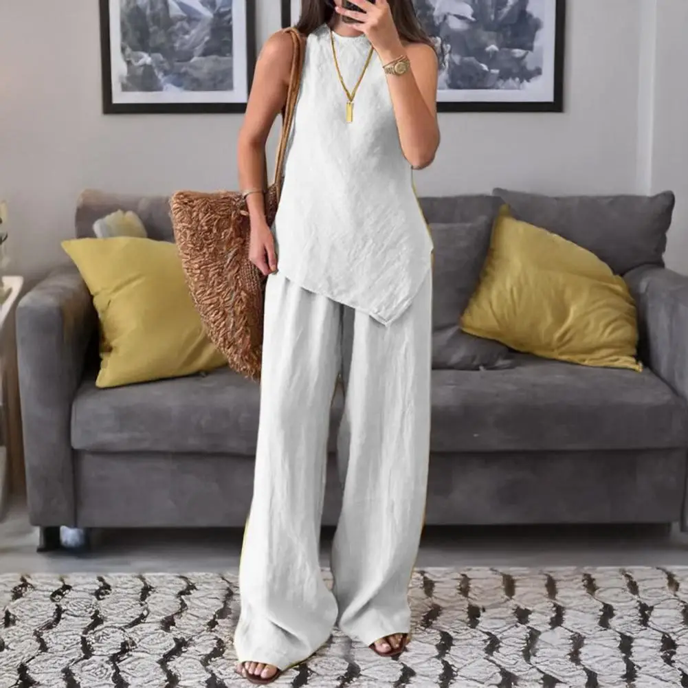 Everyday Wear Coordinates Stylish Women's Irregular Hem 2 Piece Lounge Set with Sleeveless Top Wide Leg Pants for Summer Casual
Everyday Wear Coordinates Stylish Women's Irregular Hem 2 Piece Lounge Set with Sleeveless Top Wide Leg Pants for Summer Casual