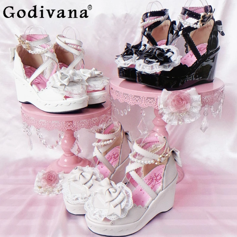 Original Women's Lo High Heels Summer New Girl's Cute Bow Lace Fish Mouth Wedge Sandals Japanese Lolita Style Platform Shoes
Original Women's Lo High Heels Summer New Girl's Cute Bow Lace Fish Mouth Wedge Sandals Japanese Lolita Style Platform Shoes
