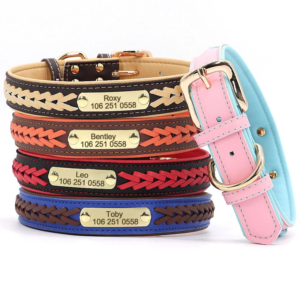 Personalized Dog Collar PU Leather Padded Dogs Braided Collars Free Engraving Pet ID Tag Name Plate for Small Medium Large Dogs
Personalized Dog Collar PU Leather Padded Dogs Braided Collars Free Engraving Pet ID Tag Name Plate for Small Medium Large Dogs