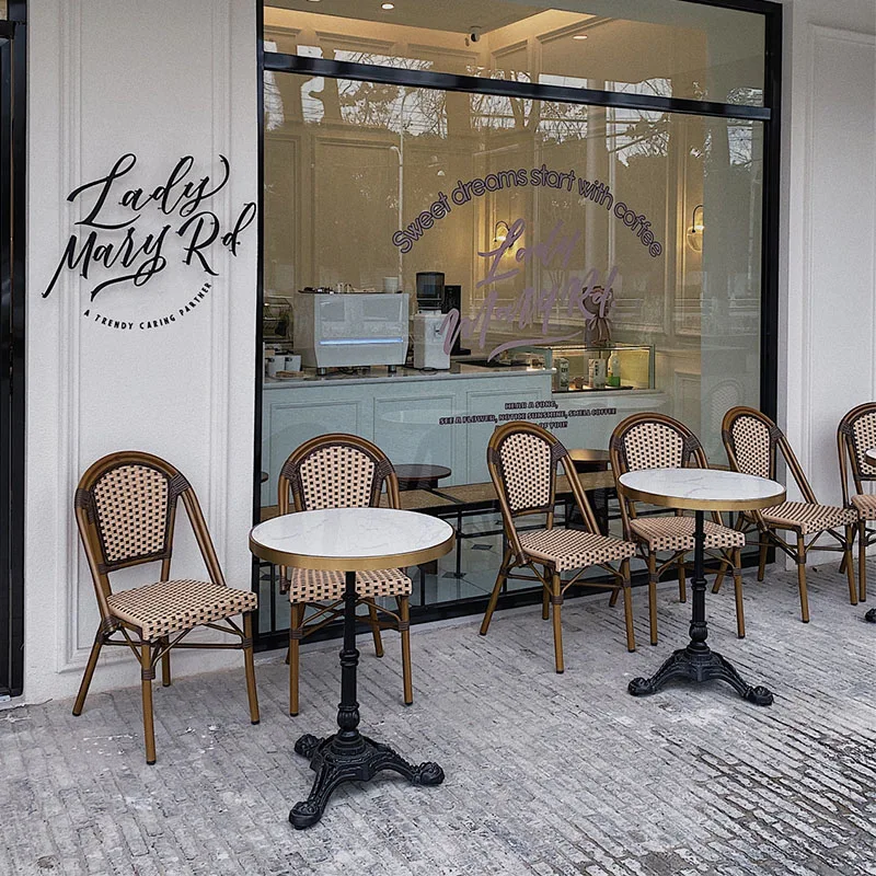 French outdoor dining table marble round table milk tea shop cafe American retro open-air garden dining table and chairs
French outdoor dining table marble round table milk tea shop cafe American retro open-air garden dining table and chairs