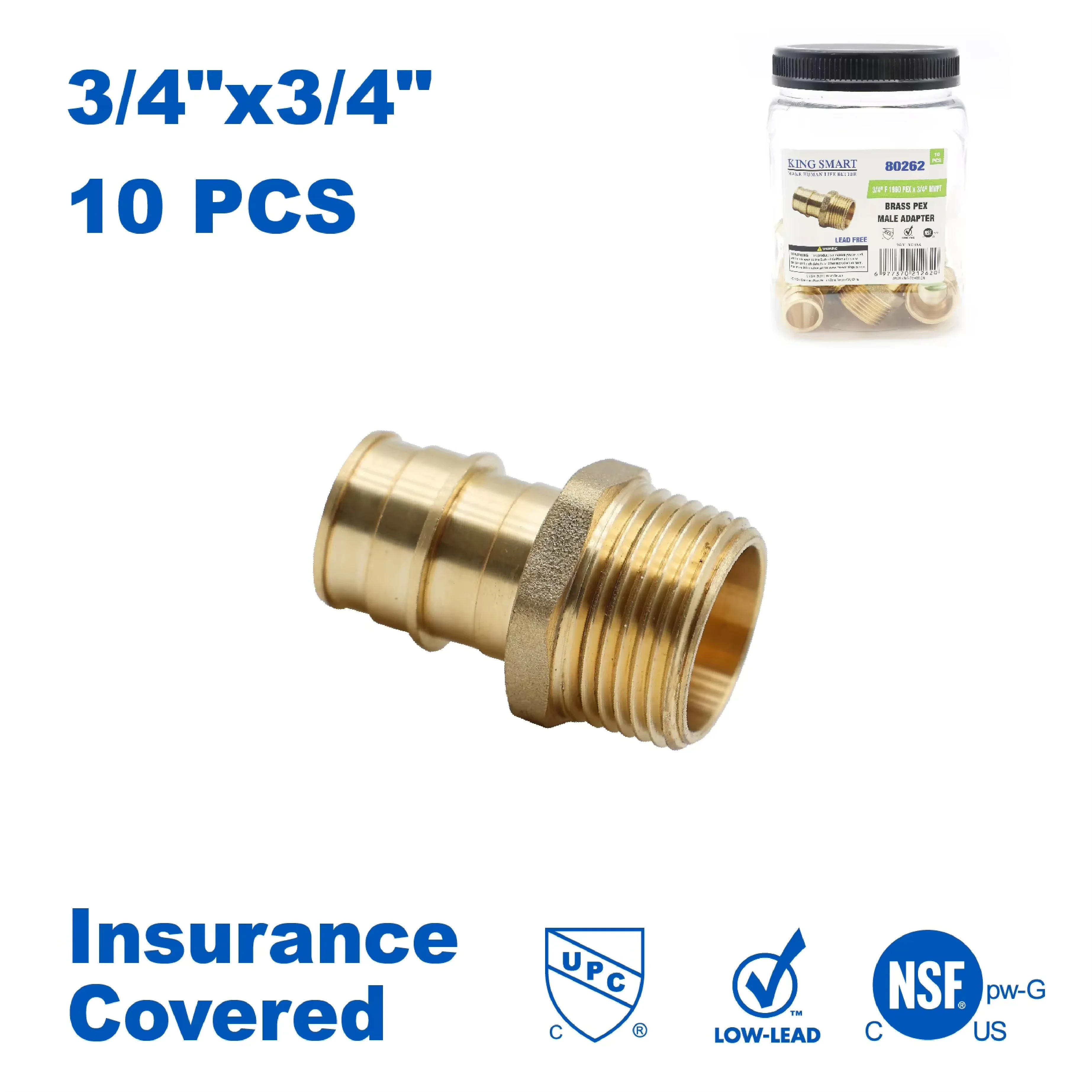 KING SMART F1960/Wisbo/PEX Прямой штекерный адаптер PEX 3/4 дюйма * 3/4 дюйма с наружной резьбой NPT; 10 шт./корпус; Бессвинцовая латунь; 80262
KING SMART F1960/Wisbo/PEX Прямой штекерный адаптер PEX 3/4 дюйма * 3/4 дюйма с наружной резьбой NPT; 10 шт./корпус; Бессвинцовая латунь; 80262