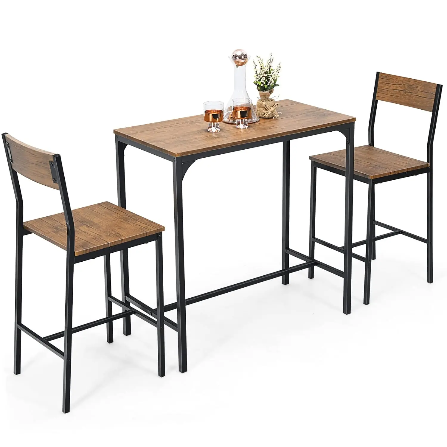 3pc Pub Table & Chairs Counter Height Dining Set Small Space Rustic Brown, Customized
3pc Pub Table & Chairs Counter Height Dining Set Small Space Rustic Brown, Customized
