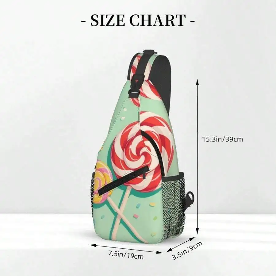 Lollipop Print Sling Bag For Women And Men Crossbody Shoulder Bag Casual Travel Daypack
Lollipop Print Sling Bag For Women And Men Crossbody Shoulder Bag Casual Travel Daypack
