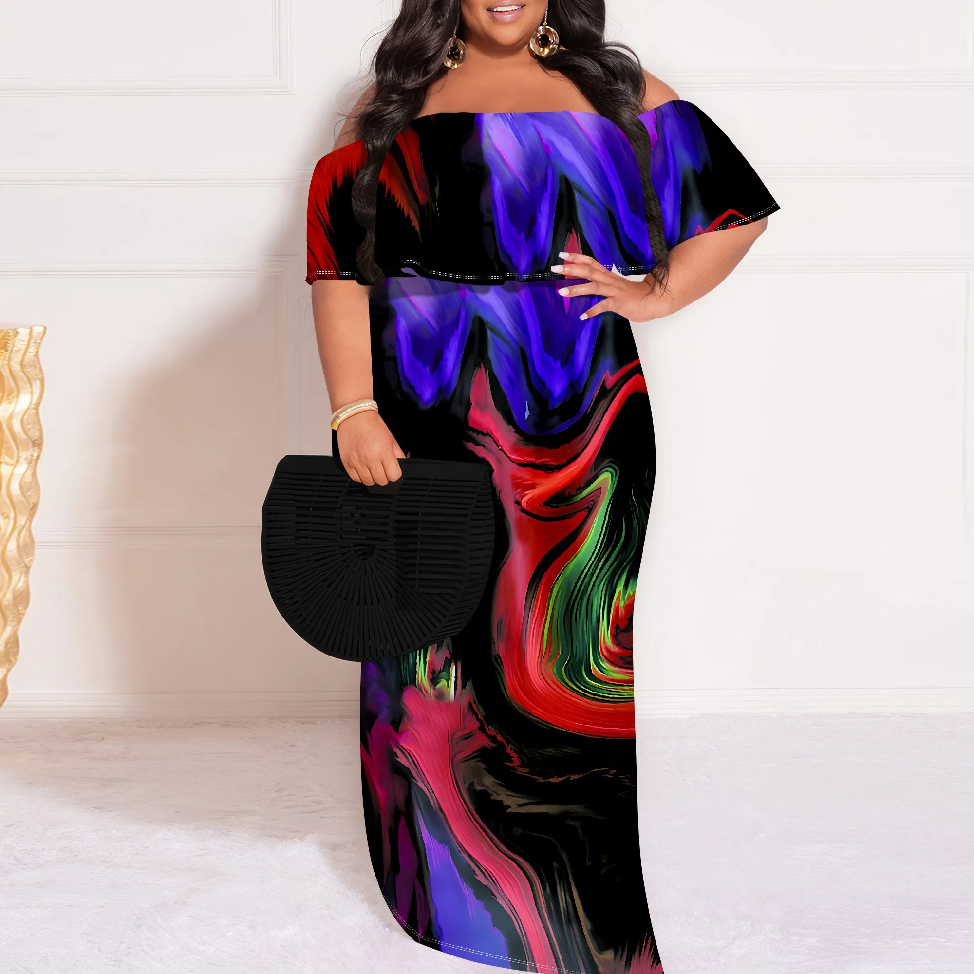Plus Size Oil Paint Abstract Print Dress Off Shoulder Bold Color Club or Fashion Style
Plus Size Oil Paint Abstract Print Dress Off Shoulder Bold Color Club or Fashion Style